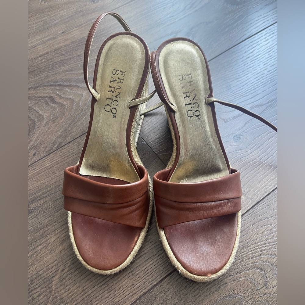 Franco Sarto Brown Leather Wedge Sandals